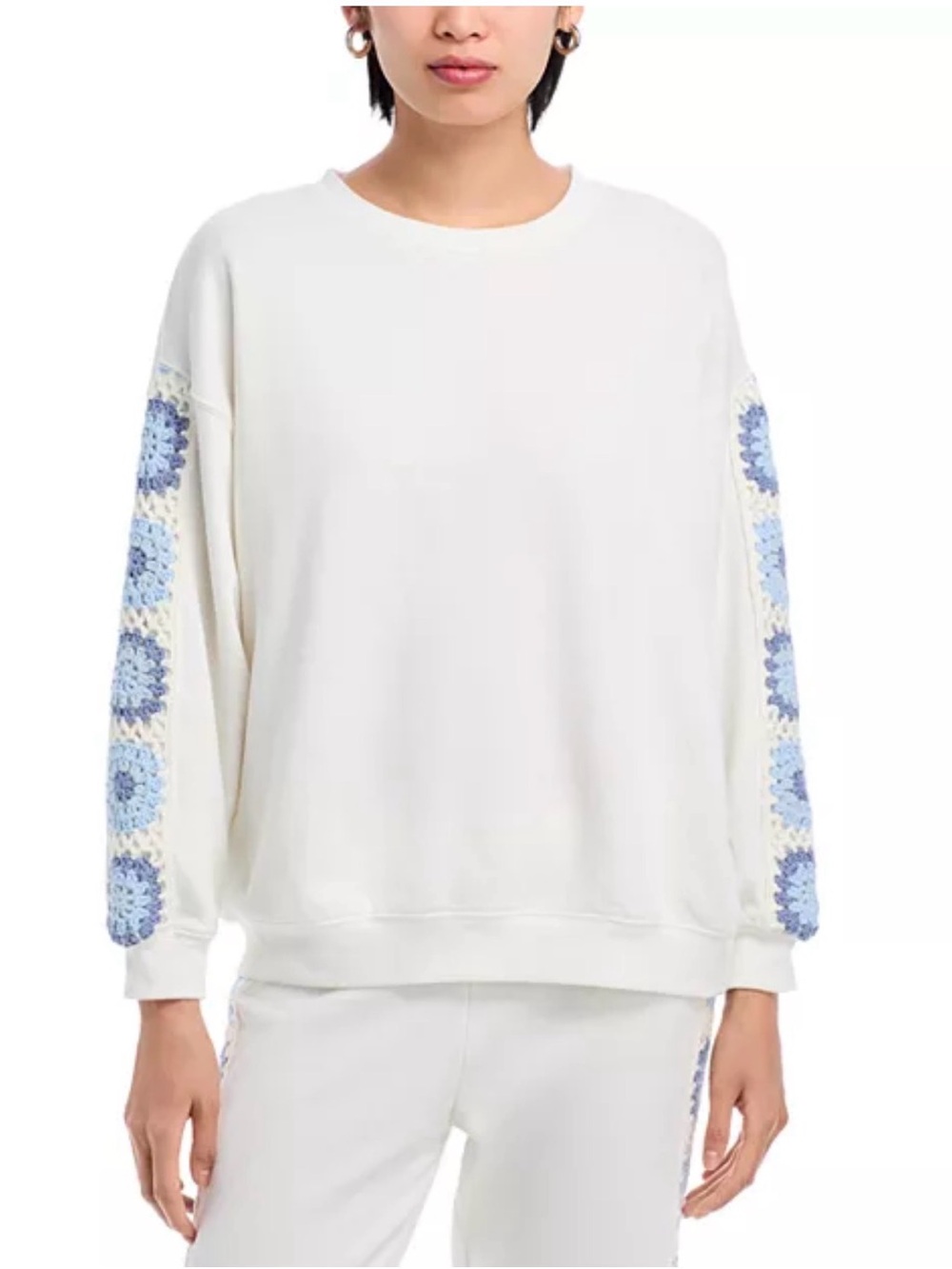 Vintage Havana Crochet Trim Sweatshirt oversized L white blue Cottagecore
